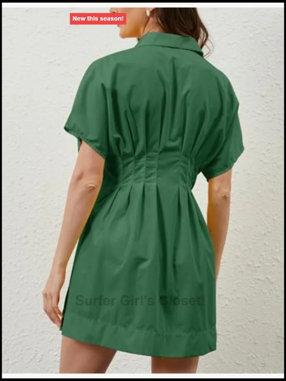 Pleated Button Down Shirt Dress Short Sleeve Mini A-Line